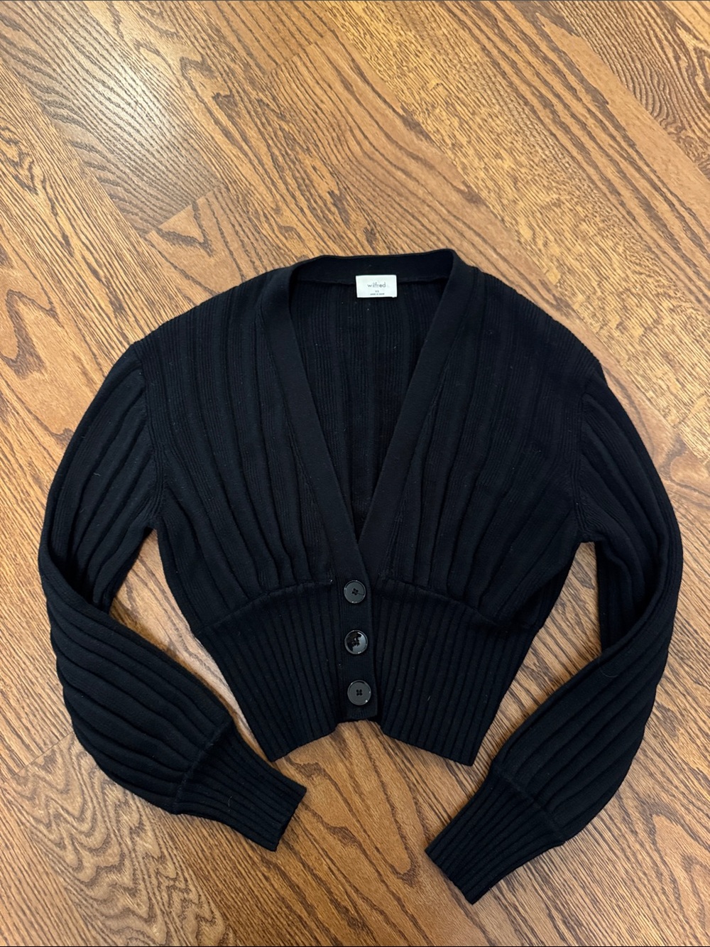 Wilfred Black Ribbed V-Neck Button-Front Cardigan - Picture 1 of 1